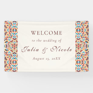 Launige Luxus-Elfenbein-Blumenstil-Rahmenhochzeit Banner