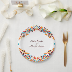 Launige Luxus-Elfenbein-Blumenstil-Rahmenhochzeit Pappteller