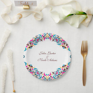 Launige Luxus-Elfenbein-Blumenstil-Rahmenhochzeit Pappteller