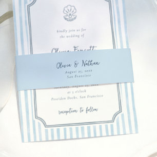 Launige minimalistische blaue Kalligrafie-Hochzeit Einladungsbanderole