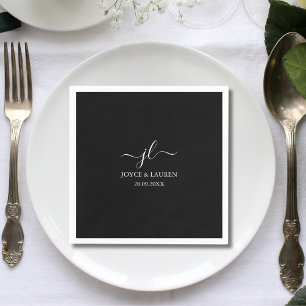 Launige Minimalistische Schrift Schwarzer Hochzeit Serviette