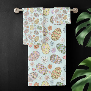 Launige Pastell-Farbene Süße Ostereier Florales Mu Badhandtuch Set