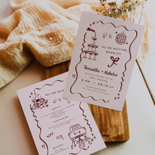 Launige Retro-Doodle-Kunst Hochzeit Einladung