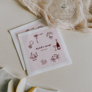 Launige Retro-Doodle-Kunst Hochzeitsservietten Serviette