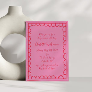 Launige Schrift Rosa Rote Doodle-Rahmen Baby Showe Einladung