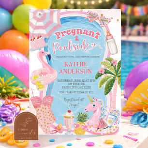 Launige schwangere und poolseitige Babyparty Einladung