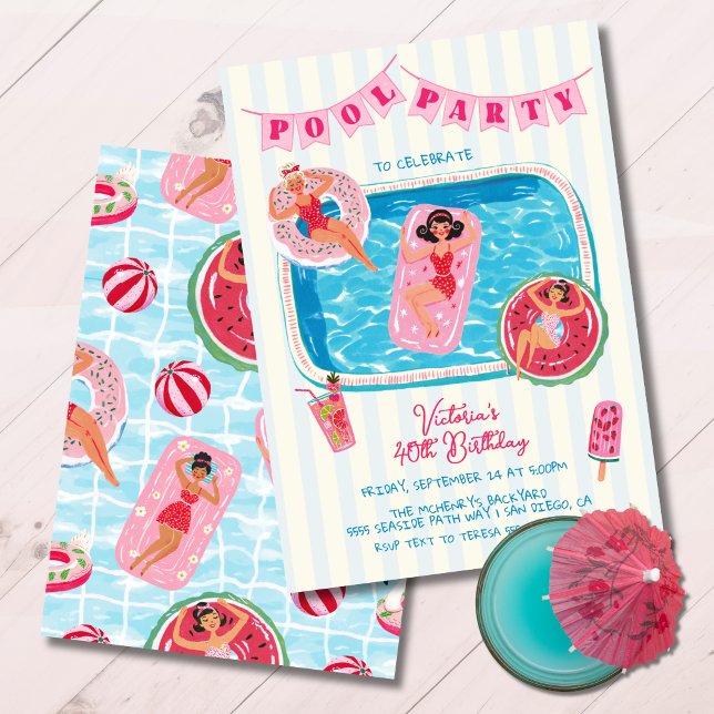 Launige Sommer-Mädchen-Poolparty Einladung (Von Creator hochgeladen)