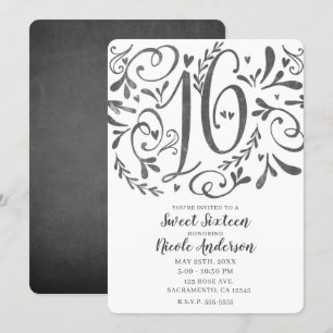 Launige Vintage-Lettering Kreide Sweet 16 Einladung