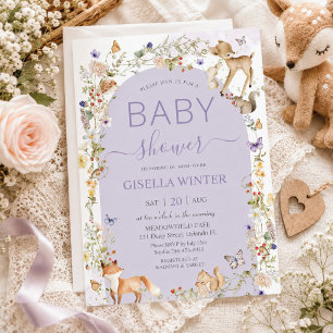 Launige Waldtiere Wildblumen-Baby-Party Einladung