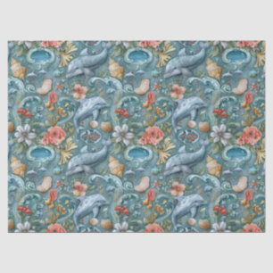 Launige Wasserfarben-Blumen-Delfine-Decoupage Seidenpapier