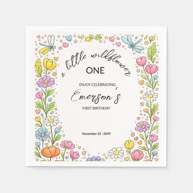 Launiger Bunter Kleiner Wildblumen 1. Geburtstag  Serviette (Vorderseite)