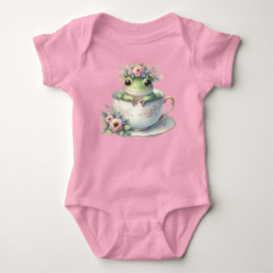 Launiger Frosch in floraler Teetasse Baby Strampler