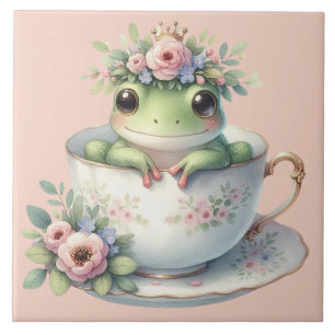 Launiger Frosch in floraler Teetasse Fliese