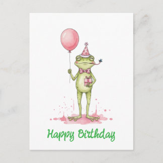 Launiger Frosch mit Luftballon-Geburtstagsfeier Postkarte