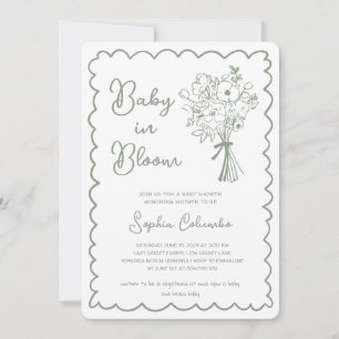 Launiger handgezeichneter Blumenstrauß Baby in Blü Einladung