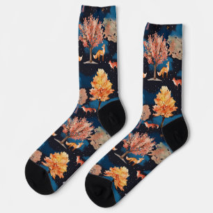 Launiger Herbst-Fuchs-Nachtwald nahtloses Muster Socken