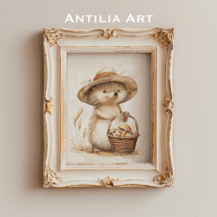 Launiger Igel Pilz Korb Waldtier Poster