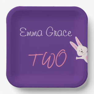 Launiger Moderner Rosa Hase 2. Geburtstag Pappteller