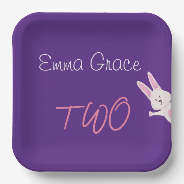 Launiger Moderner Rosa Hase 2. Geburtstag Pappteller (Vorderseite)