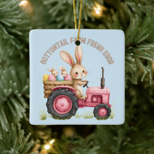 Launiger Osterhasenbauernhof mit Vintage-Traktor Keramikornament