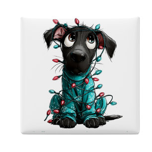 Launiger schwarzer Hund Weihnachtsmagnet Magnet