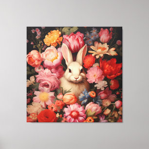 Launiger Vintage-Hase Frühlingsblüten Leinwanddruck