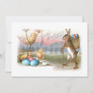 Launiger Vintage-Osterhase, Küken und Eier Feiertagskarte