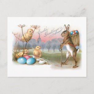 Launiger Vintage-Osterhase, Küken und Eier Postkarte