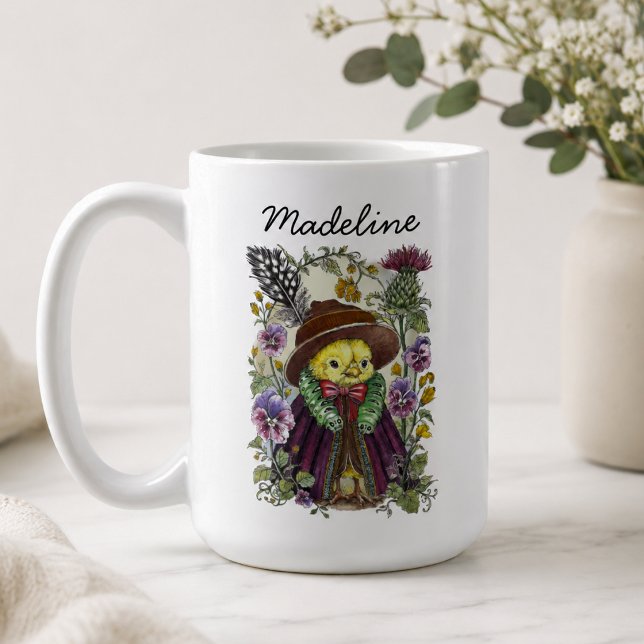 Launiger Vogel- und Wildblumen-Name-Design Kaffeetasse (Von Creator hochgeladen)