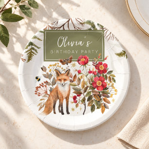 Launiger Wald Fuchs und Herbstwildblumen Pappteller