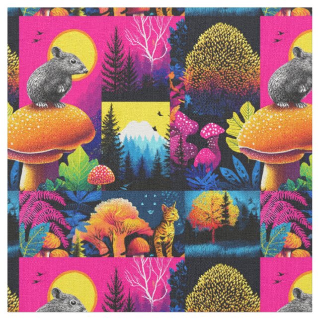 Launiger Wald-Patchwork Stoff (Nahaufnahme)