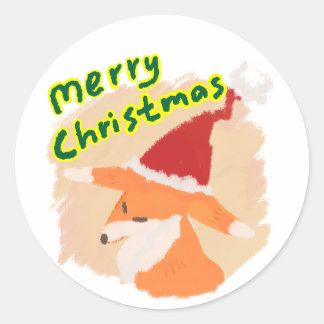 Launiger Wasserfarben-Weihnachtsfuchs-Geschenkaufk Runder Aufkleber