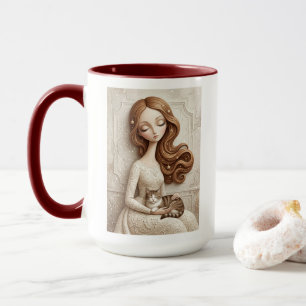 Launiger Weihnachtskatzen-Wintermädchen-Kunstbeche Tasse