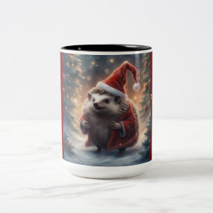 Launiger Weihnachtsmann-Igel im Weihnachtsbaum-Los Zweifarbige Tasse