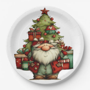 Launiger Weihnachtsmann mit Baum Pappteller