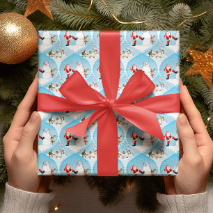 Launiger Weihnachtsmann spielt Golf, Schneemann un Geschenkpapier