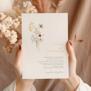 Launiger Wildblumenstrauß   Gold Folieneinladung