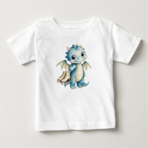 Launiger Winter-Baby-Drache hält Schlittschuhe Baby T-shirt