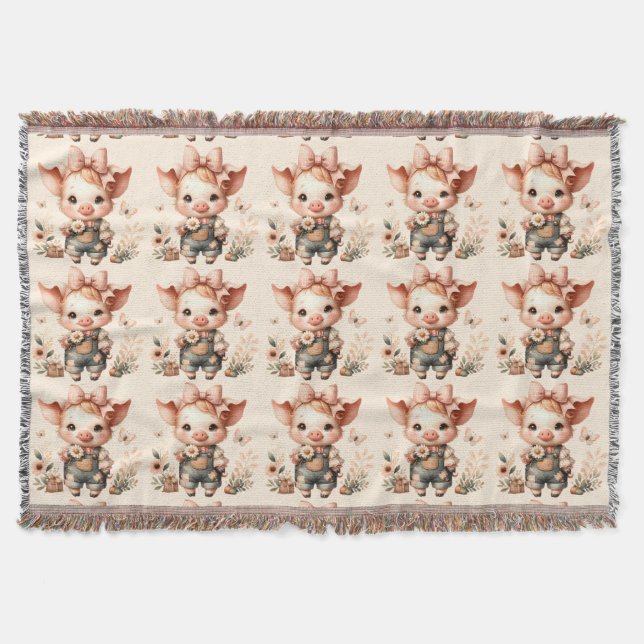 Launiges Ferkel in Pastell-Overall Pfirsich Decke (Vorderseite)