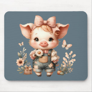 Launiges Ferkel in pastellfarbenen Overalls Blau Mousepad
