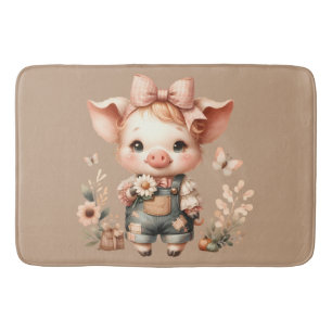 Launiges Ferkel in pastellfarbenen Overalls Braun Badematte