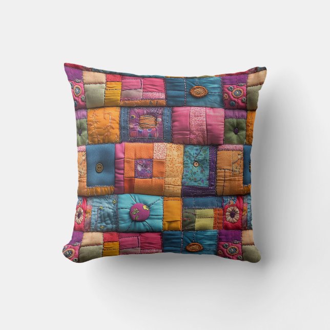 Launiges Patchwork-Quiltmuster: Farbdesign Kissen (Vorderseite)