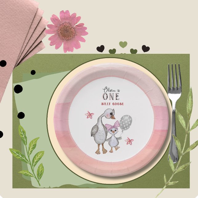 Launische Alberne Gans 1. Geburtstag Papier Teller (Whimsical Silly Goose 1st Birthday Paper Plates )