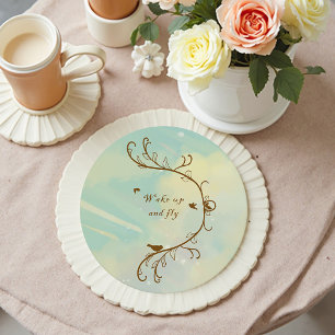 Launische Babyblau-Weck-Und-Flieg-Coaster Runder Pappuntersetzer