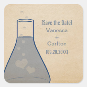 Launische Becher Save the Date-Aufkleber, Blau Quadratischer Aufkleber