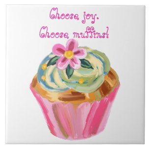 Launische bemalte Muffin-Kunst mit rosa Blume Fliese
