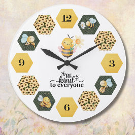 Launische Biene Sonnenblume und Honigwabe Große Wanduhr