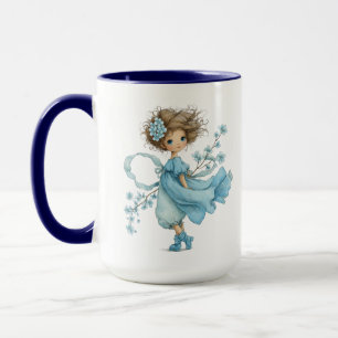 Launische Blaue Blumemädchen Cottagecore Kunst Tasse