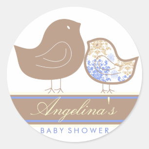 Launische Blaue Damast-Küken Niedlicher Junge Baby Runder Aufkleber