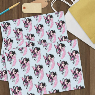 Launische Blaue Fantasie-Musiknote der Fee in Rosa Seidenpapier